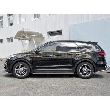 Пороги с площадкой нержавеющий лист 42 мм РусСталь для Hyundai Santa Fe Grand 2016-2018