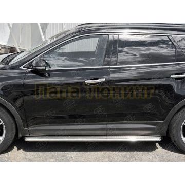 Пороги с площадкой нержавеющий лист 42 мм РусСталь для Hyundai Santa Fe Grand 2016-2018