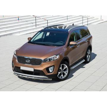 Пороги с площадкой нержавеющий лист 57 мм Rival для Kia Sorento Prime 2015-