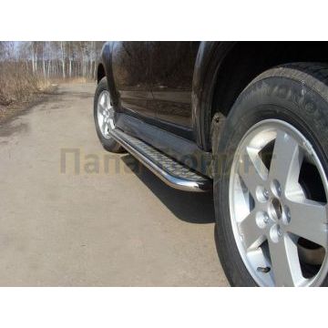 Пороги с площадкой алюминиевый лист 42 мм ТСС для Mitsubishi Outlander 2010-2012