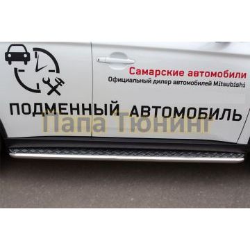 Пороги с площадкой алюминиевый лист d42 РусСталь для Mitsubishi Outlander 2014-2015