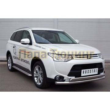Пороги с площадкой алюминиевый лист d42 РусСталь для Mitsubishi Outlander 2014-2015