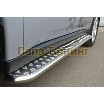 Пороги с площадкой алюминиевый лист d42 РусСталь для Mitsubishi Outlander 2012-2014