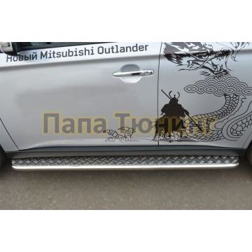 Пороги с площадкой алюминиевый лист d42 РусСталь для Mitsubishi Outlander 2012-2014