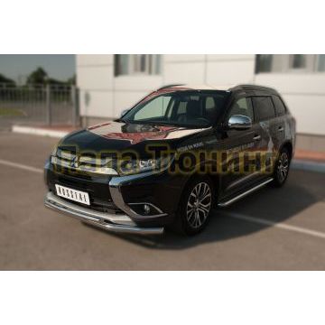 Пороги с площадкой алюминиевый лист d42 РусСталь для Mitsubishi Outlander 2015-2018