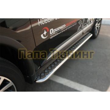 Пороги с площадкой алюминиевый лист d42 РусСталь для Mitsubishi Outlander 2015-2018