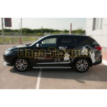 Пороги с площадкой алюминиевый лист d42 РусСталь для Mitsubishi Outlander 2015-2018
