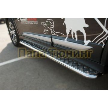 Пороги с площадкой алюминиевый лист d42 РусСталь для Mitsubishi Outlander 2015-2018