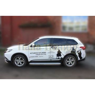 Пороги с площадкой алюминиевый лист 60 мм ALFeco для Mitsubishi Outlander 2015-2018