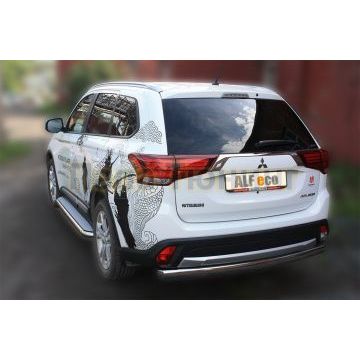 Пороги с площадкой алюминиевый лист 60 мм ALFeco для Mitsubishi Outlander 2015-2018