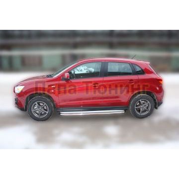 Пороги с площадкой алюминиевый лист 60 мм ALFeco для Mitsubishi ASX 2013-2016