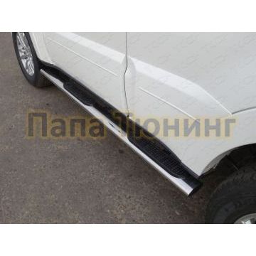 Пороги труба овальная с накладками 120х60 мм ТСС для Mitsubishi Pajero 4 2014-