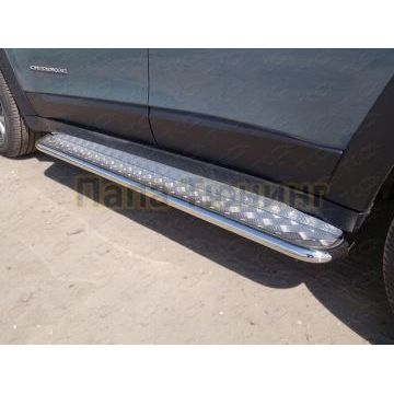 Пороги с площадкой алюминиевый лист 42 мм ТСС для Nissan Murano 2008-2010