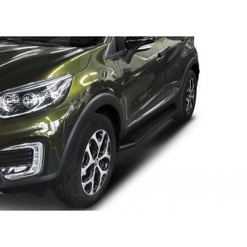 Пороги алюминиевые Rival Black-Premium для Renault Kaptur 2016-