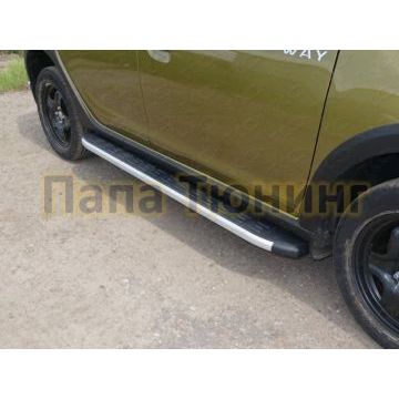 Пороги алюминиевые ТСС с накладкой для Renault Sandero Stepway 2015-