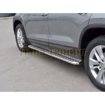 Пороги с площадкой алюминиевый лист d42 вариант 2 РусСталь для Skoda Kodiaq 2017-