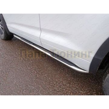 Пороги труба овальная гнутая с накладкой 75х42 мм ТСС для Subaru Forester 2013-2016 Пороги труба овальная гнутая с накладкой 75х42 мм ТСС для Subaru Forester 2013-2016