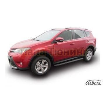 Пороги алюминиевые Arbori Optima Black чёрные для Toyota RAV4 2013-2019