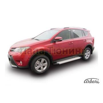 Пороги алюминиевые Arbori Optima Silver серебристые для Toyota RAV4 2013-2019