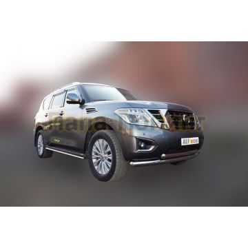 Защита передняя двойная овальная 75х42 мм ALFeco для Nissan Patrol 2014-