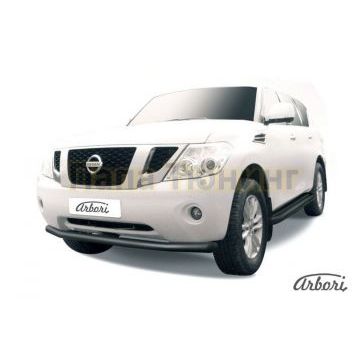 Защита переднего бампера чёрная сталь 76 мм Slitkoff для Nissan Patrol 2010- Защита переднего бампера чёрная сталь 76 мм Slitkoff для Nissan Patrol 2010-