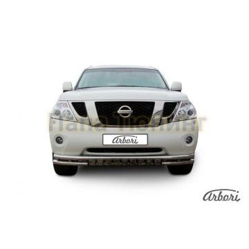 Защита передняя с накладками 76 мм Slitkoff для Nissan Patrol 2010- Защита передняя с накладками 76 мм Slitkoff для Nissan Patrol 2010-