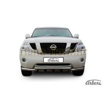 Защита передняя двойная с накладками 76-76 мм Slitkoff для Nissan Patrol 2010-