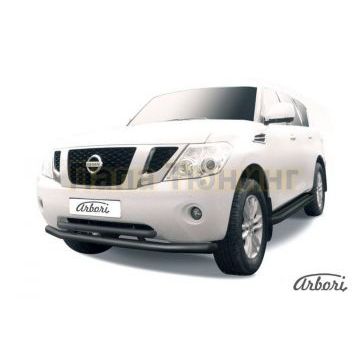 Защита передняя чёрная сталь двойная 76-57 мм Slitkoff для Nissan Patrol 2010-