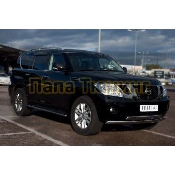 Защита передняя овальная двойная 75х42 мм РусСталь для Nissan Patrol 2010-2013