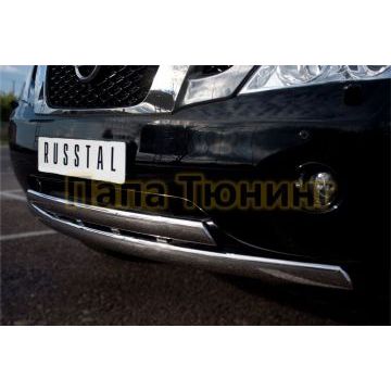 Защита передняя овальная двойная 75х42 мм РусСталь для Nissan Patrol 2010-2013