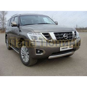 Защита переднего бампера овальная 75х42 мм ТСС для Nissan Patrol 2014-
