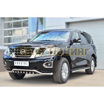 Защита передняя двойная с зубами d57-d42 РусСталь для Nissan Patrol 2014-