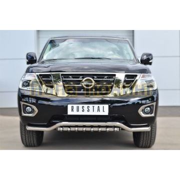 Защита передняя двойная с зубами d57-d42 РусСталь для Nissan Patrol 2014-