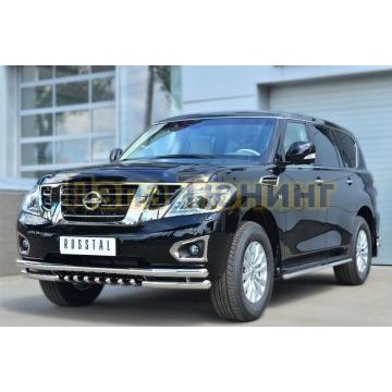 Защита передняя двойная с зубами d57-d57 РусСталь для Nissan Patrol 2014-