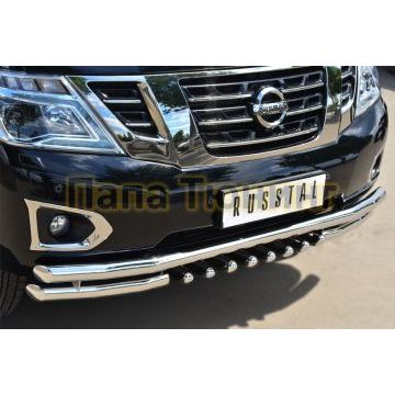Защита передняя двойная с зубами d57-d57 РусСталь для Nissan Patrol 2014-
