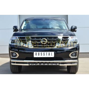 Защита передняя двойная с зубами d57-d57 РусСталь для Nissan Patrol 2014-