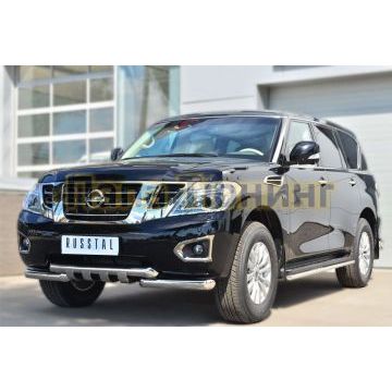 Защита передняя двойная с клыками 76-d76 РусСталь для Nissan Patrol 2014-
