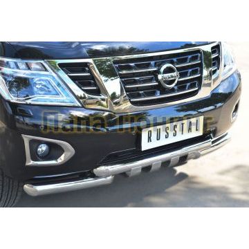 Защита передняя двойная с клыками 76-d76 РусСталь для Nissan Patrol 2014-