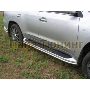 Защита штатных порогов 42 мм ТСС для Lexus LX-570 2007-