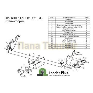 Фаркоп Лидер-Плюс для Toyota Hilux 2015-