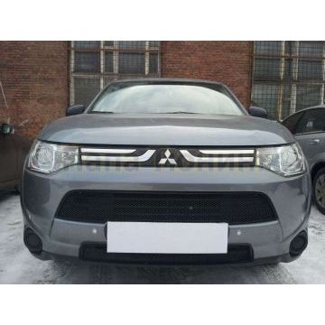 Защиты радиатора черные 2 штуки РусСталь для Mitsubishi Outlander 2012-2014