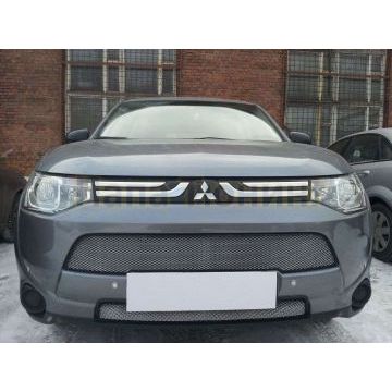 Защиты радиатора хром 2 шт. РусСталь для Mitsubishi Outlander 2012-2014