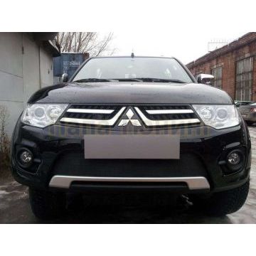 Защита радиатора черная РусСталь для Mitsubishi Pajero Sport 2013-2016