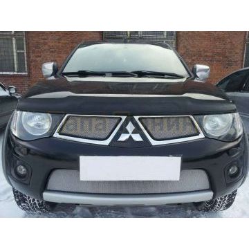 Защита радиатора хром верхняя РусСталь для Mitsubishi Pajero Sport 2008-2013