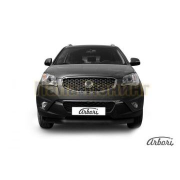 Защита переднего бампера чёрная сталь 76 мм Slitkoff для SsangYong Actyon 2010- Защита переднего бампера чёрная сталь 76 мм Slitkoff для SsangYong Actyon 2010-