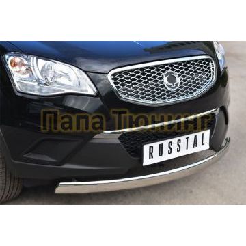 Защита передняя овальная 75х42 мм РусСталь для Ssangyong Actyon 2010-2013