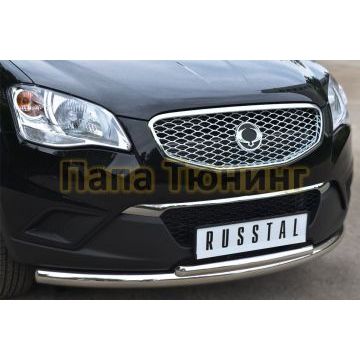 Защита переднего бампера двойная d57-d42 РусСталь для Ssangyong Actyon 2010-2013