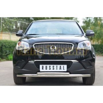 Защита переднего бампера двойная d57-d42 РусСталь для Ssangyong Actyon 2010-2013