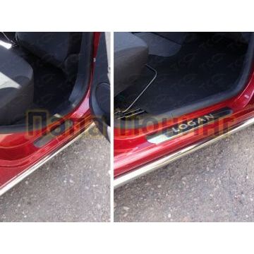 Накладки на пороги зеркальный лист надпись Logan ТСС для Renault Logan 2015- Накладки на пороги зеркальный лист надпись Logan ТСС для Renault Logan 2015-