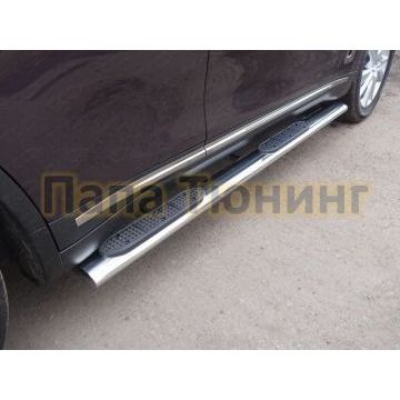 Пороги труба овальная с накладками 120х60 мм ТСС для Infiniti QX70 2013-2017 Пороги труба овальная с накладками 120х60 мм ТСС для Infiniti QX70 2013-2017